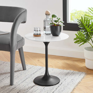 Modway Furniture Lippa 20" Round Mid-Century Modern Wood Side Table - High-Gloss Black & White Accent Design EEI-5688-BLK-WHI