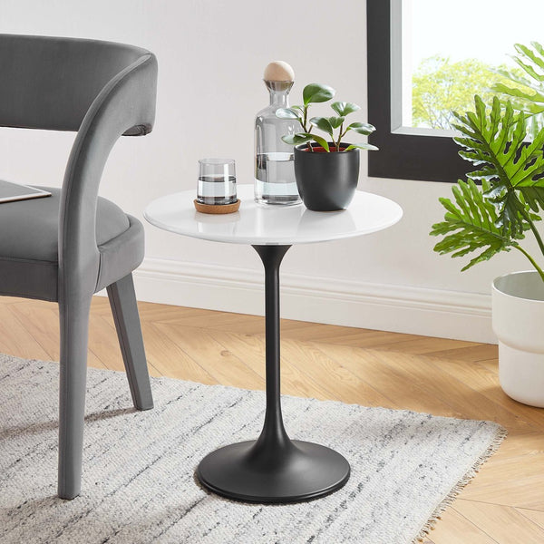 Modway Furniture Lippa 20" Round Mid-Century Modern Wood Side Table - High-Gloss Black & White Accent Design EEI-5688-BLK-WHI