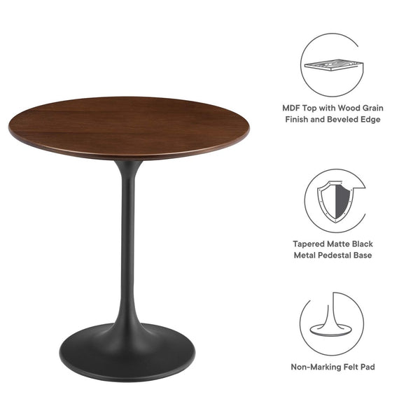 Modway Furniture Lippa 20" Round Wood Side Table - Mid-Century Modern Design with Sleek Metal Base and Versatility EEI-5689-BLK-WAL