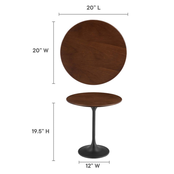 Modway Furniture Lippa 20" Round Wood Side Table - Mid-Century Modern Design with Sleek Metal Base and Versatility EEI-5689-BLK-WAL