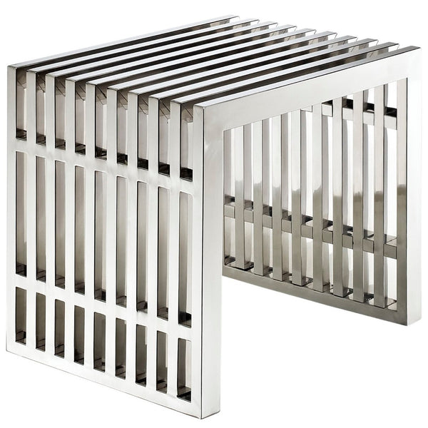 Modway Furniture Gridiron Small Stainless Steel Bench - Modern Industrial Accent for Entryways & Lounges, Silver Finish EEI-569-SLV
