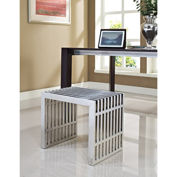 Modway Furniture Gridiron Small Stainless Steel Bench - Modern Industrial Accent for Entryways & Lounges, Silver Finish EEI-569-SLV