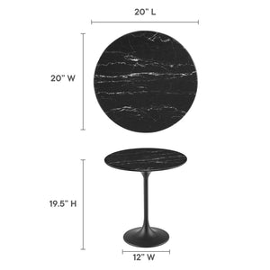 Modway Furniture Lippa 20" Round Faux Marble Side Table - Timeless Mid-Century Design for Any Space, Durable & Chic Black Black EEI-5690-BLK-BLK