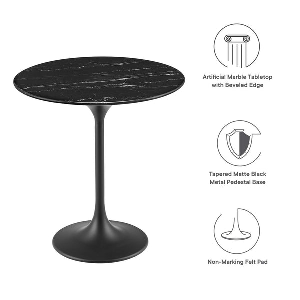 Modway Furniture Lippa 20" Round Faux Marble Side Table - Timeless Mid-Century Design for Any Space, Durable & Chic Black Black EEI-5690-BLK-BLK