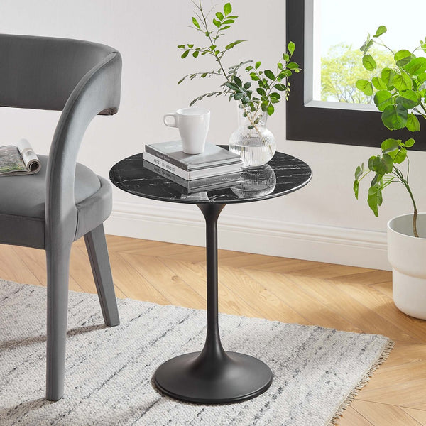 Modway Furniture Lippa 20" Round Faux Marble Side Table - Timeless Mid-Century Design for Any Space, Durable & Chic Black Black EEI-5690-BLK-BLK
