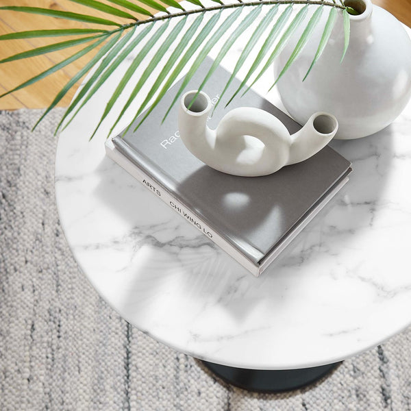 Modway Furniture Lippa 20" Round Faux Marble Side Table - Timeless Mid-Century Design for Any Space, Durable & Chic Black White EEI-5690-BLK-WHI