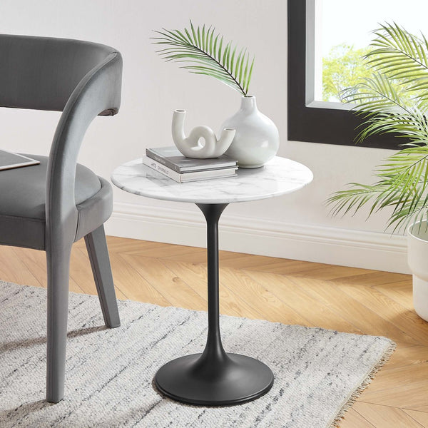 Modway Furniture Lippa 20" Round Faux Marble Side Table - Timeless Mid-Century Design for Any Space, Durable & Chic Black White EEI-5690-BLK-WHI