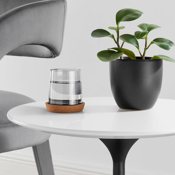 Modway Furniture Lippa Round Sintered Stone Side Table with Brushed Gold Pedestal Mid Century Modern Black / White EEI-5691-BLK-WHI