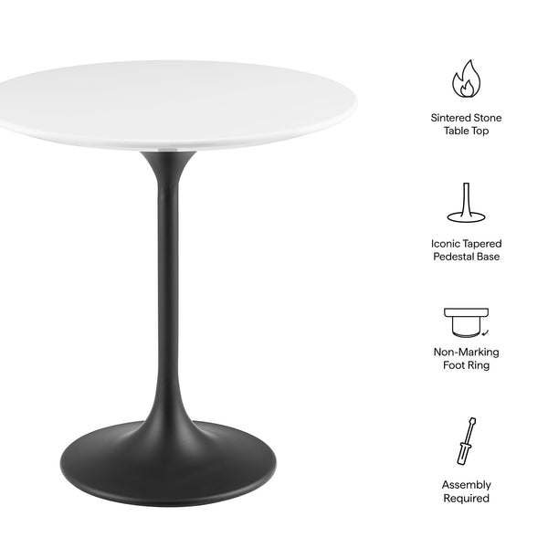 Modway Furniture Lippa Round Sintered Stone Side Table with Brushed Gold Pedestal Mid Century Modern Black / White EEI-5691-BLK-WHI