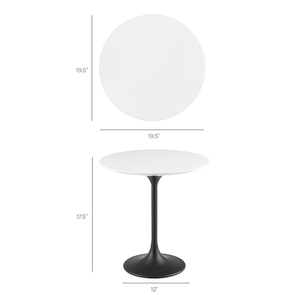 Modway Furniture Lippa Round Sintered Stone Side Table with Brushed Gold Pedestal Mid Century Modern Black / White EEI-5691-BLK-WHI