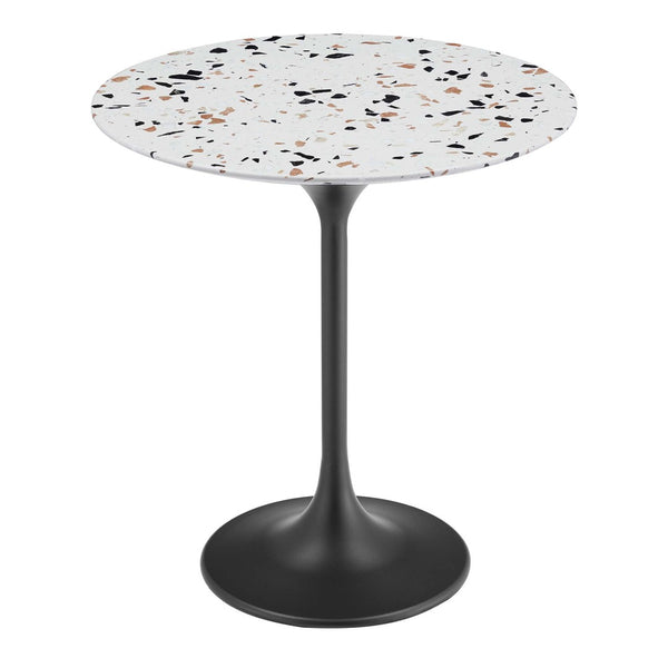 Modway Furniture Lippa 20" Round Terrazzo Side Table - Mid-Century Modern Accent Table in Black for Stylish Spaces EEI-5692-BLK-TER