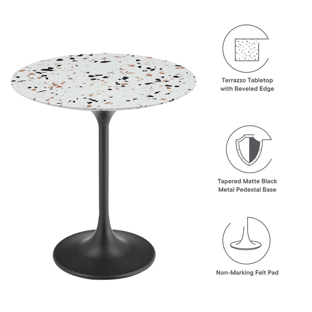 Modway Furniture Lippa 20" Round Terrazzo Side Table - Mid-Century Modern Accent Table in Black for Stylish Spaces EEI-5692-BLK-TER
