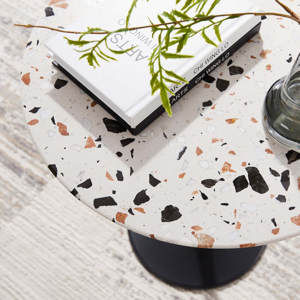 Modway Furniture Lippa 20" Round Terrazzo Side Table - Mid-Century Modern Accent Table in Black for Stylish Spaces EEI-5692-BLK-TER