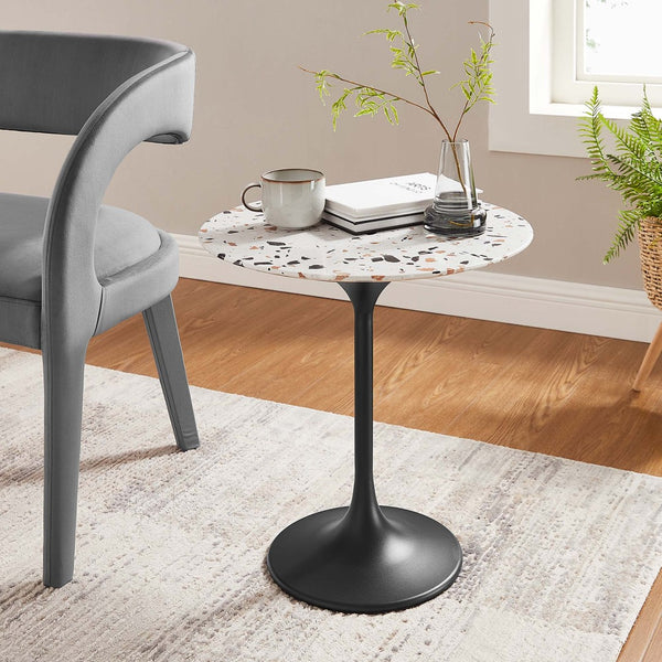 Modway Furniture Lippa 20" Round Terrazzo Side Table - Mid-Century Modern Accent Table in Black for Stylish Spaces EEI-5692-BLK-TER