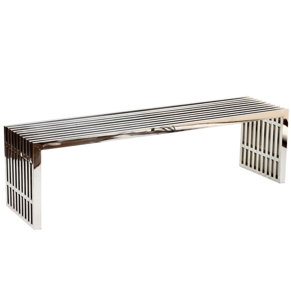 Modway Furniture Gridiron Large Stainless Steel Bench - Sleek Modern Minimalism for Stylish Reception & Lounge Spaces EEI-570-SLV
