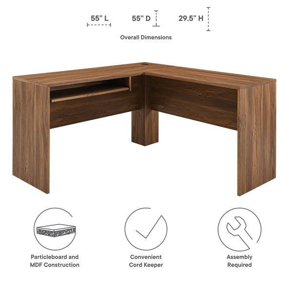 Modway Furniture Venture L-Shaped Desk for Home Office - Stylish Walnut Finish, Spacious Design & Easy Assembly EEI-5703-WAL