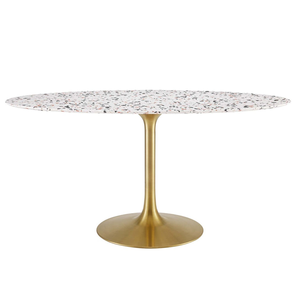 Modway Furniture Lippa 60" Oval Terrazzo Dining Table - Modern Mid-Century Design in Gold & White for Stylish Dining EEI-5736-GLD-WHI