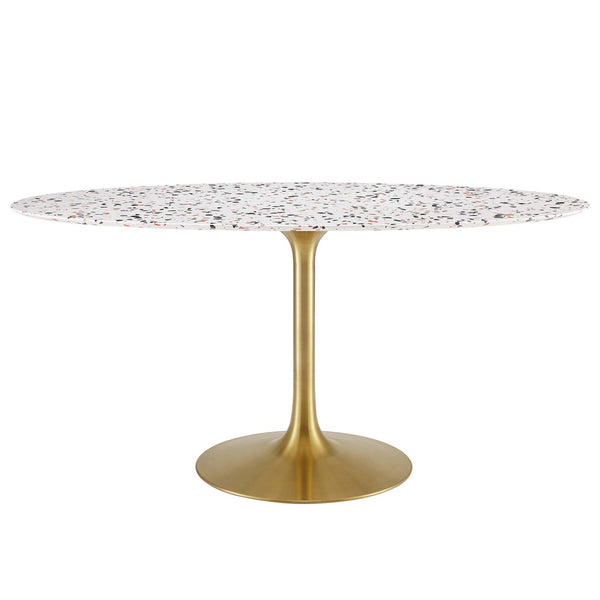 Modway Furniture Lippa 60" Oval Terrazzo Dining Table - Modern Mid-Century Design in Gold & White for Stylish Dining EEI-5736-GLD-WHI