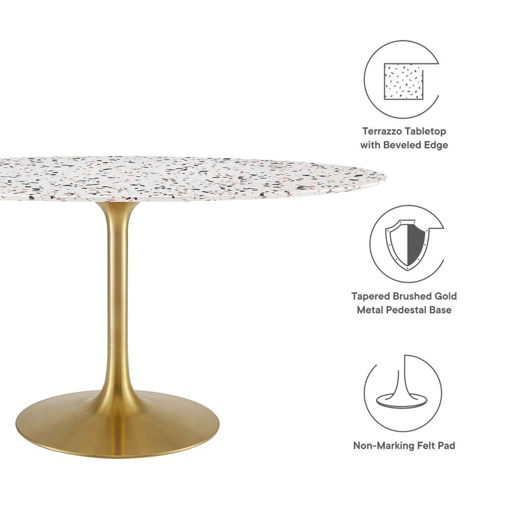 Modway Furniture Lippa 60" Oval Terrazzo Dining Table - Modern Mid-Century Design in Gold & White for Stylish Dining EEI-5736-GLD-WHI