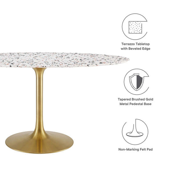 Modway Furniture Lippa 60" Oval Terrazzo Dining Table - Modern Mid-Century Design in Gold & White for Stylish Dining EEI-5736-GLD-WHI