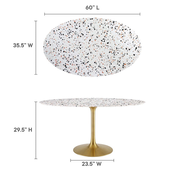 Modway Furniture Lippa 60" Oval Terrazzo Dining Table - Modern Mid-Century Design in Gold & White for Stylish Dining EEI-5736-GLD-WHI