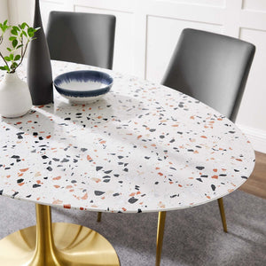 Modway Furniture Lippa 60" Oval Terrazzo Dining Table - Modern Mid-Century Design in Gold & White for Stylish Dining EEI-5736-GLD-WHI