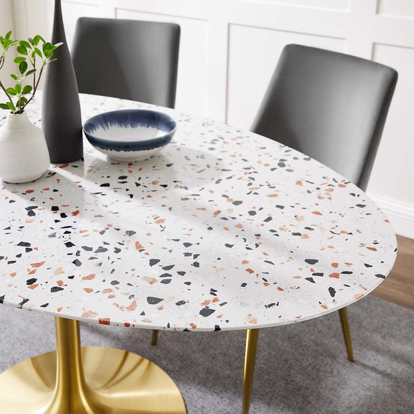 Modway Furniture Lippa 60" Oval Terrazzo Dining Table - Modern Mid-Century Design in Gold & White for Stylish Dining EEI-5736-GLD-WHI