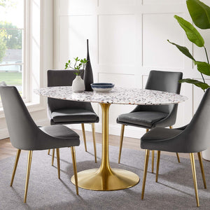 Modway Furniture Lippa 60" Oval Terrazzo Dining Table - Modern Mid-Century Design in Gold & White for Stylish Dining EEI-5736-GLD-WHI