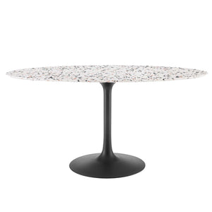 Modway Furniture Lippa 60" Oval Terrazzo Dining Table - Modern Mid-Century Elegance for Stylish Entertaining Space EEI-5737-BLK-WHI