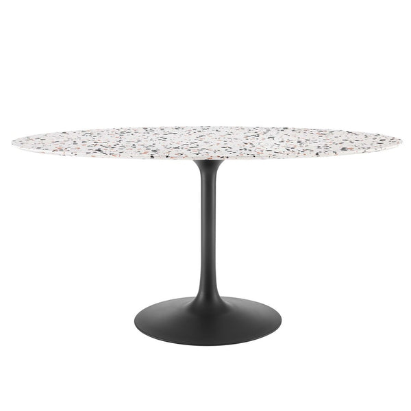 Modway Furniture Lippa 60" Oval Terrazzo Dining Table - Modern Mid-Century Elegance for Stylish Entertaining Space EEI-5737-BLK-WHI