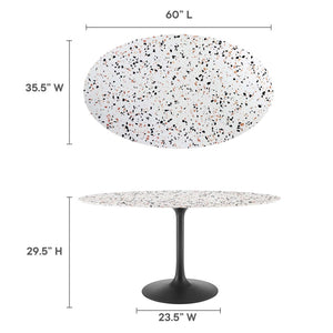 Modway Furniture Lippa 60" Oval Terrazzo Dining Table - Modern Mid-Century Elegance for Stylish Entertaining Space EEI-5737-BLK-WHI