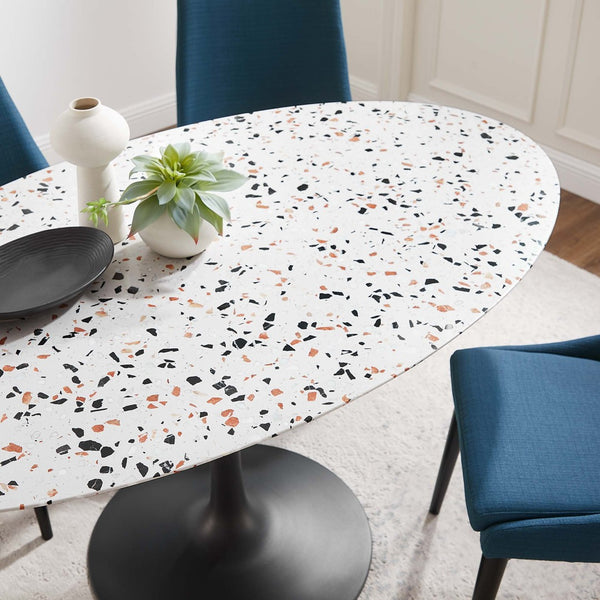 Modway Furniture Lippa 60" Oval Terrazzo Dining Table - Modern Mid-Century Elegance for Stylish Entertaining Space EEI-5737-BLK-WHI