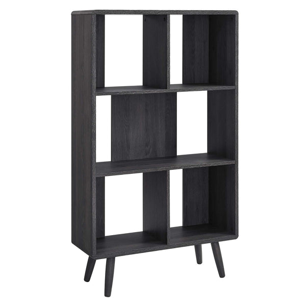 Modway Furniture Transmit 5 Shelf Wood Grain Bookcase - Modern Mid-Century Design for Stylish Home Storage Solutions Charcoal EEI-5743-CHA