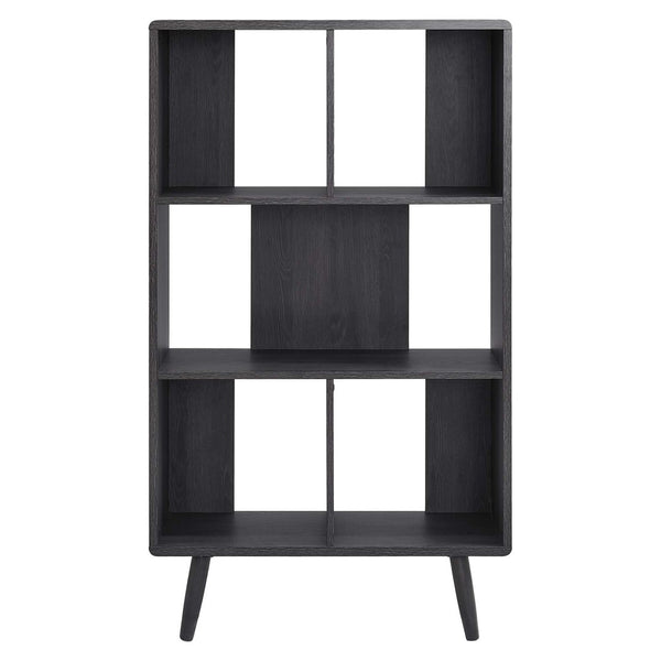 Modway Furniture Transmit 5 Shelf Wood Grain Bookcase - Modern Mid-Century Design for Stylish Home Storage Solutions Charcoal EEI-5743-CHA