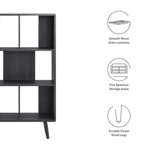 Modway Furniture Transmit 5 Shelf Wood Grain Bookcase - Modern Mid-Century Design for Stylish Home Storage Solutions Charcoal EEI-5743-CHA