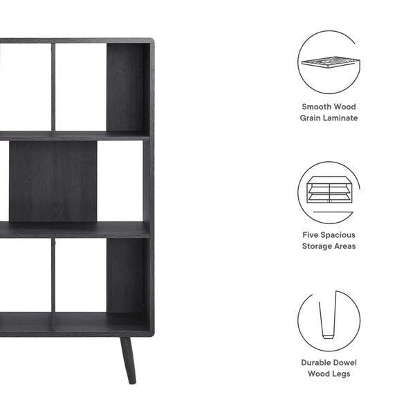 Modway Furniture Transmit 5 Shelf Wood Grain Bookcase - Modern Mid-Century Design for Stylish Home Storage Solutions Charcoal EEI-5743-CHA