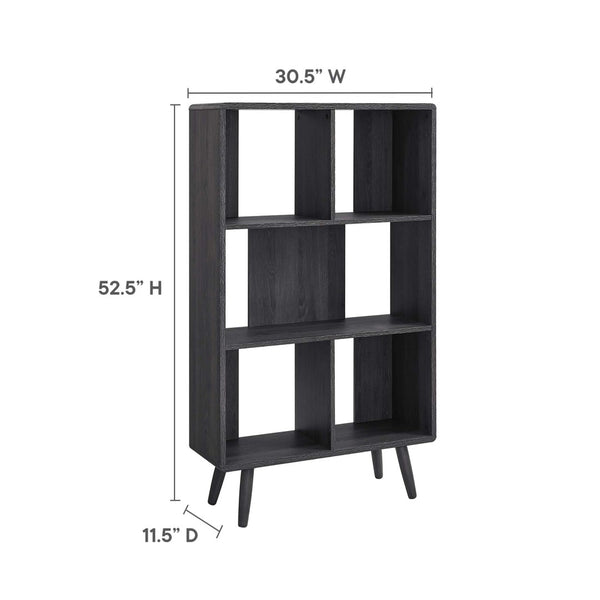 Modway Furniture Transmit 5 Shelf Wood Grain Bookcase - Modern Mid-Century Design for Stylish Home Storage Solutions Charcoal EEI-5743-CHA
