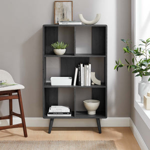 Modway Furniture Transmit 5 Shelf Wood Grain Bookcase - Modern Mid-Century Design for Stylish Home Storage Solutions Charcoal EEI-5743-CHA