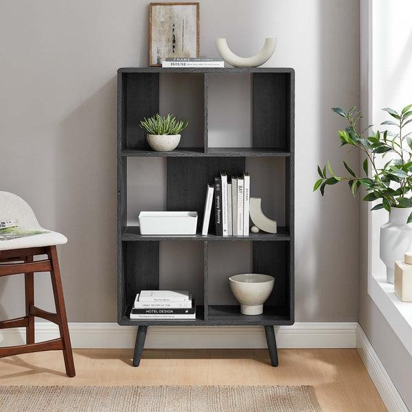 Modway Furniture Transmit 5 Shelf Wood Grain Bookcase - Modern Mid-Century Design for Stylish Home Storage Solutions Charcoal EEI-5743-CHA