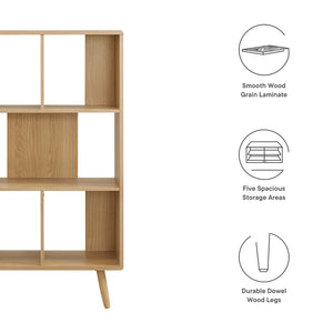 Modway Furniture Transmit 5 Shelf Wood Grain Bookcase - Modern Mid-Century Design for Stylish Home Storage Solutions Oak EEI-5743-OAK