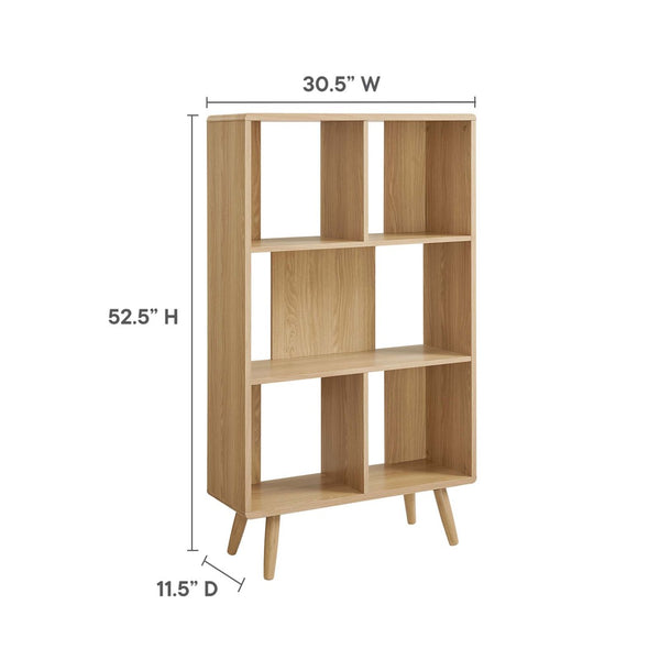 Modway Furniture Transmit 5 Shelf Wood Grain Bookcase - Modern Mid-Century Design for Stylish Home Storage Solutions Oak EEI-5743-OAK