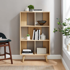 Modway Furniture Transmit 5 Shelf Wood Grain Bookcase - Modern Mid-Century Design for Stylish Home Storage Solutions Oak EEI-5743-OAK