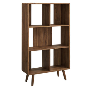 Modway Furniture Transmit 5 Shelf Wood Grain Bookcase - Modern Mid-Century Design for Stylish Home Storage Solutions Walnut EEI-5743-WAL