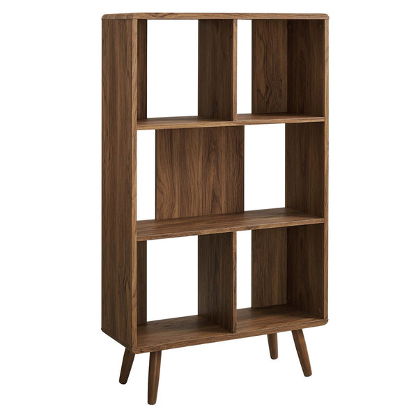Modway Furniture Transmit 5 Shelf Wood Grain Bookcase - Modern Mid-Century Design for Stylish Home Storage Solutions Walnut EEI-5743-WAL