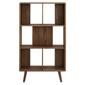 Modway Furniture Transmit 5 Shelf Wood Grain Bookcase - Modern Mid-Century Design for Stylish Home Storage Solutions Walnut EEI-5743-WAL