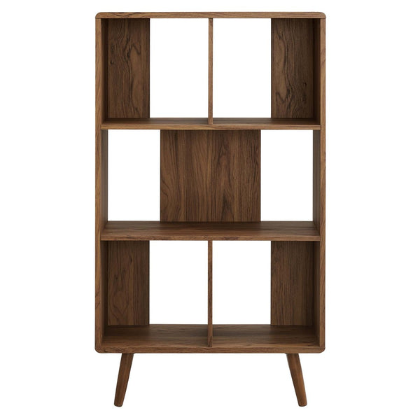 Modway Furniture Transmit 5 Shelf Wood Grain Bookcase - Modern Mid-Century Design for Stylish Home Storage Solutions Walnut EEI-5743-WAL