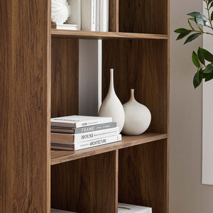 Modway Furniture Transmit 5 Shelf Wood Grain Bookcase - Modern Mid-Century Design for Stylish Home Storage Solutions Walnut EEI-5743-WAL