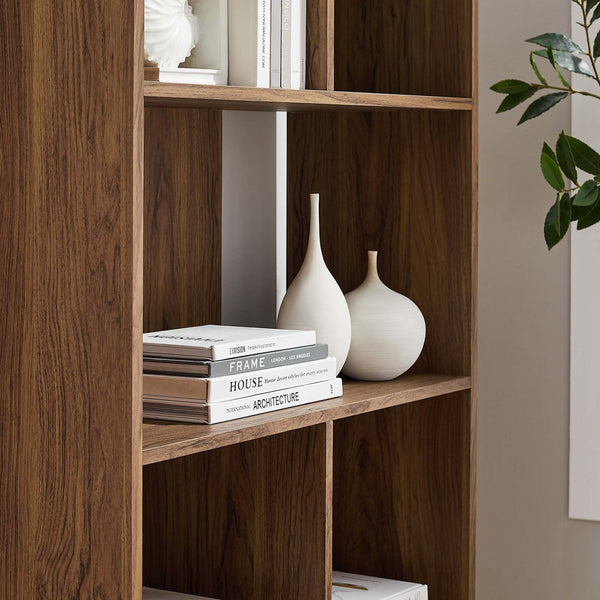Modway Furniture Transmit 5 Shelf Wood Grain Bookcase - Modern Mid-Century Design for Stylish Home Storage Solutions Walnut EEI-5743-WAL