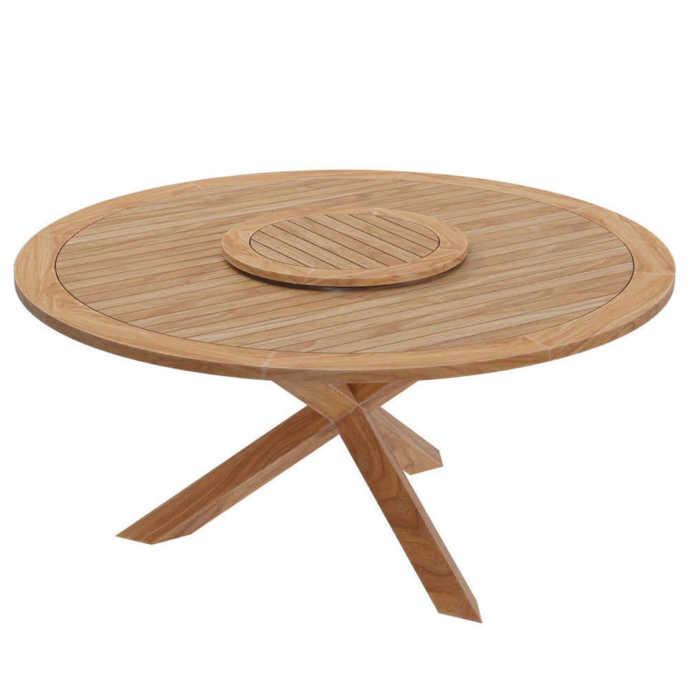 Modway Furniture Wellspring 63" Teak Wood Outdoor Dining Table with Lazy Susan - Perfect for Entertaining Al Fresco! EEI-5745-NAT