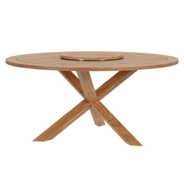 Modway Furniture Wellspring 63" Teak Wood Outdoor Dining Table with Lazy Susan - Perfect for Entertaining Al Fresco! EEI-5745-NAT